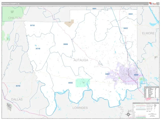 Autauga County, AL ZIP Code Wall Map, Classic style