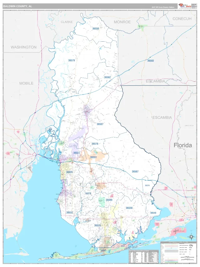 Baldwin County, AL ZIP Code Wall Map, Classic style