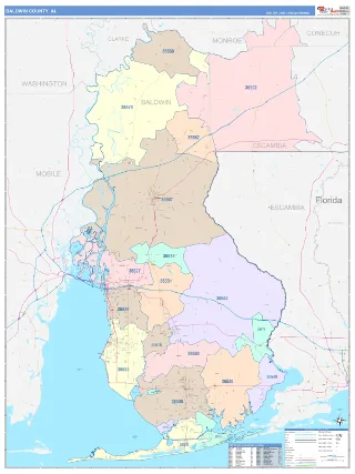 Baldwin County, AL ColorCast style ZIP Code wall map