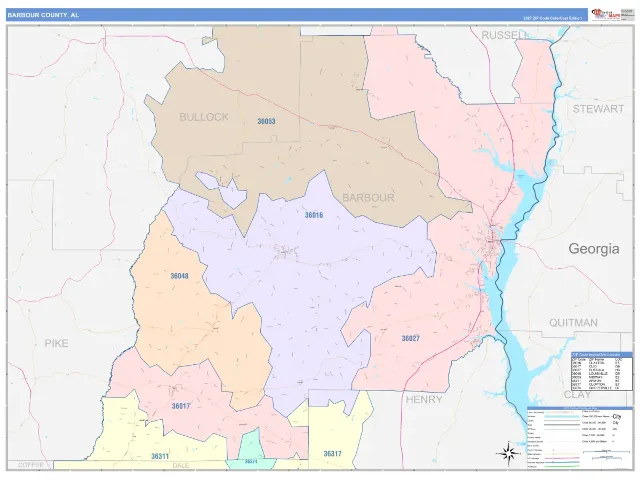 Barbour County, AL ZIP Code Wall Map, ColorCast style