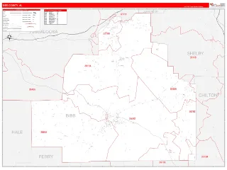 Bibb County, AL RedLine style ZIP Code wall map