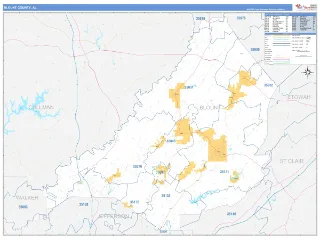 Blount County, AL Business Reference style ZIP Code wall map