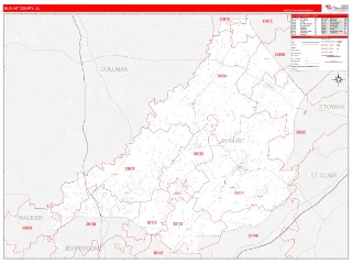 Blount County, AL RedLine style ZIP Code wall map