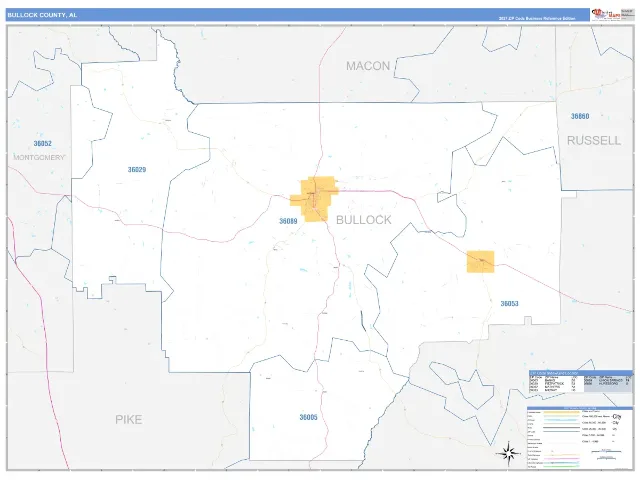 Bullock County, AL ZIP Code Wall Map, Business Reference style