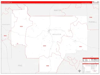 Bullock County, AL RedLine style ZIP Code wall map
