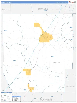 Butler County, AL Business Reference style ZIP Code wall map