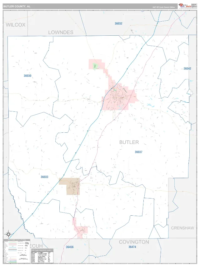 Butler County, AL ZIP Code Wall Map, Classic style