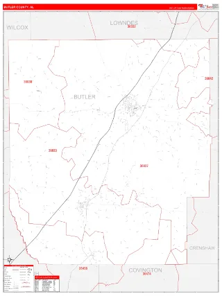 Butler County, AL RedLine style ZIP Code wall map