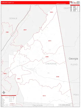 Cherokee County, AL RedLine style ZIP Code wall map