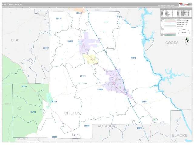 Chilton County, AL ZIP Code Wall Map, Classic style
