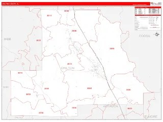 Chilton County, AL RedLine style ZIP Code wall map