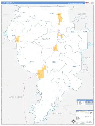 Clarke County, AL Business Reference style ZIP Code wall map