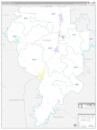 Clarke County, AL Classic style ZIP Code wall map