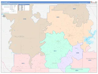 Clay County, AL ColorCast style ZIP Code wall map