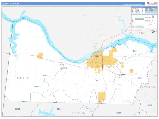 Colbert County, AL ZIP Code Wall Map, Business Reference style