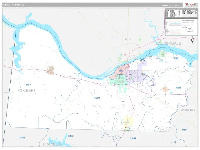 Colbert County, AL ZIP Code Wall Map, Classic style
