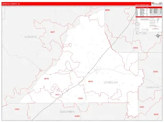 Conecuh County, AL RedLine style ZIP Code wall map