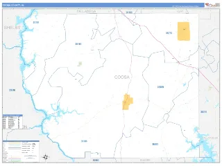 Coosa County, AL Business Reference style ZIP Code wall map