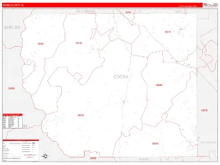 Coosa County, AL RedLine style ZIP Code wall map