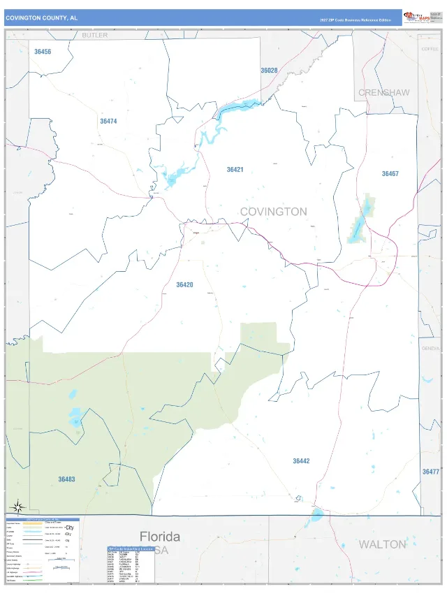 Covington County, AL ZIP Code Wall Map, Business Reference style
