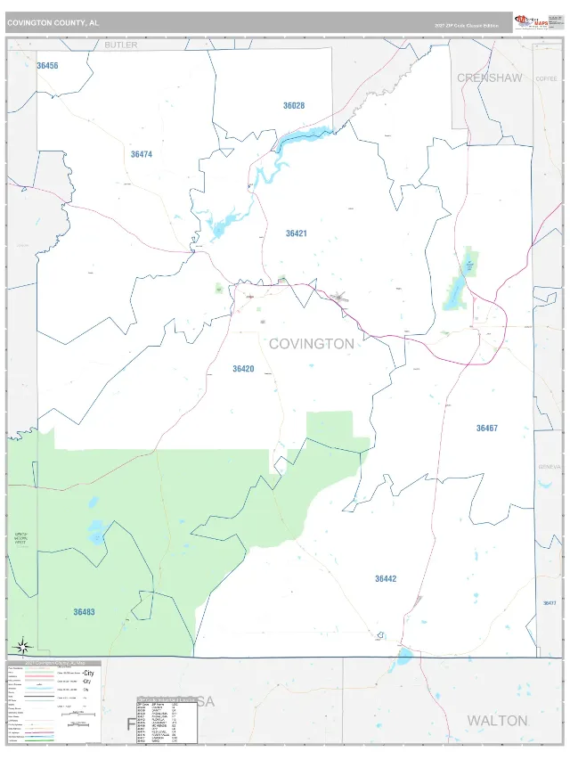 Covington County, AL ZIP Code Wall Map, Classic style