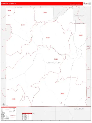 Covington County, AL RedLine style ZIP Code wall map