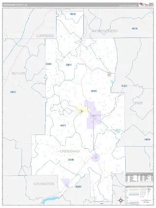 Crenshaw County, AL Classic style ZIP Code wall map