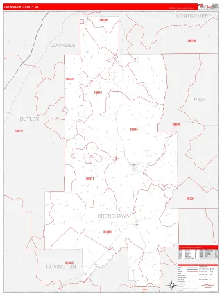 Crenshaw County, AL RedLine style ZIP Code wall map