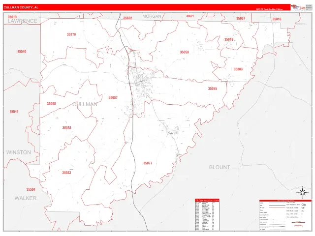 Cullman County, AL ZIP Code Wall Map, RedLine style