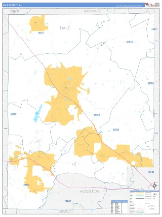 Dale County, AL Business Reference style ZIP Code wall map