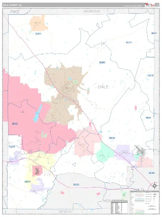 Dale County, AL Classic style ZIP Code wall map