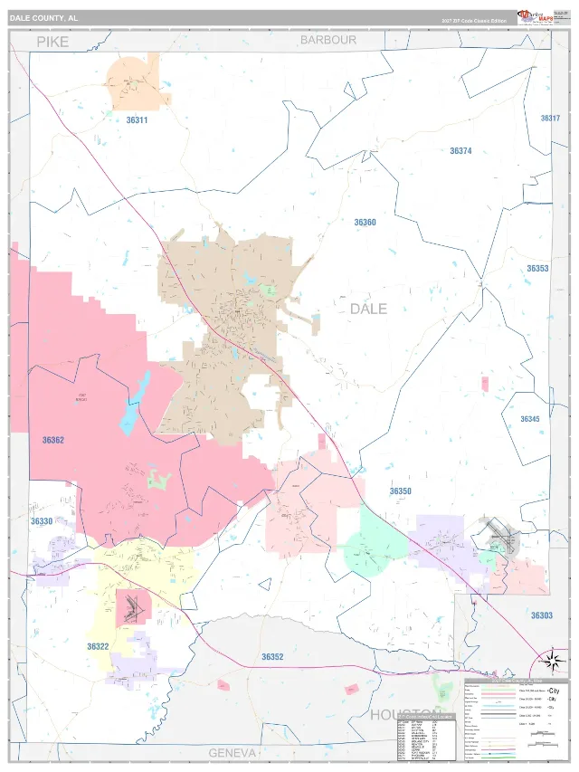 Dale County, AL ZIP Code Wall Map, Classic style
