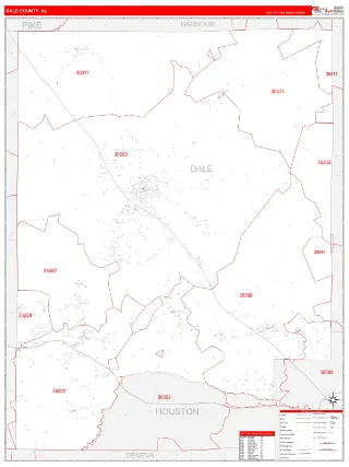 Dale County, AL RedLine style ZIP Code wall map