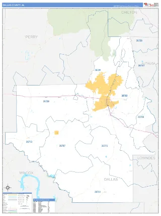 Dallas County, AL Business Reference style ZIP Code wall map