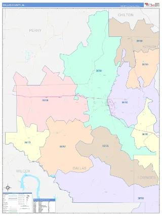 Dallas County, AL ColorCast style ZIP Code wall map