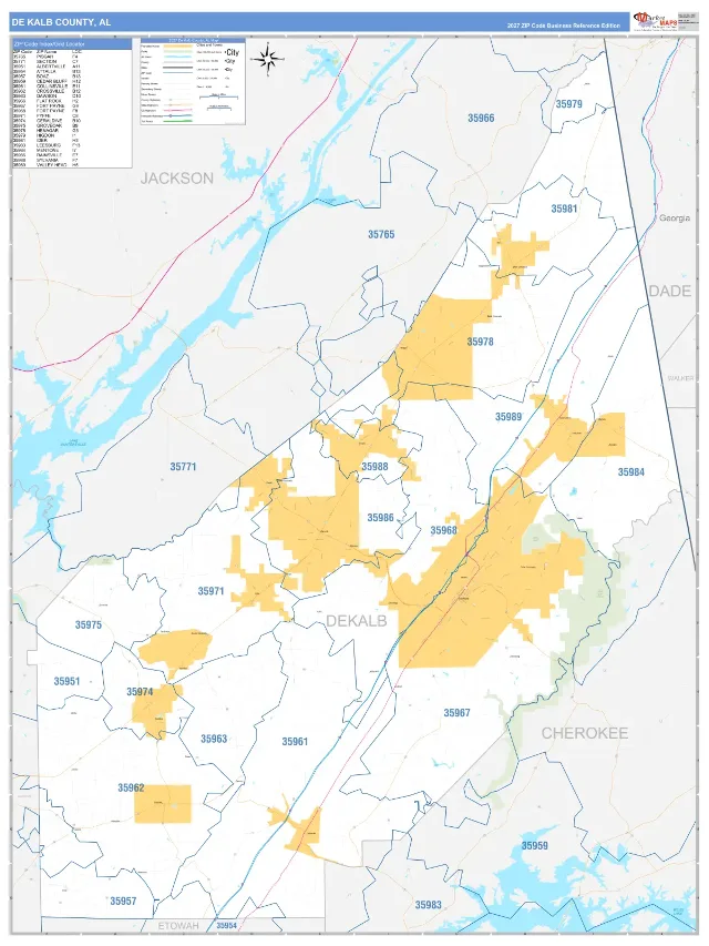 DeKalb County, AL ZIP Code Wall Map, Business Reference style