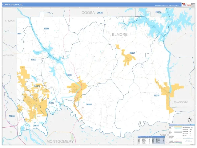 Elmore County, AL ZIP Code Wall Map, Business Reference style