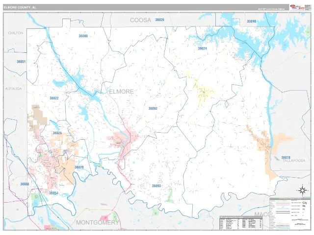 Elmore County, AL ZIP Code Wall Map, Classic style