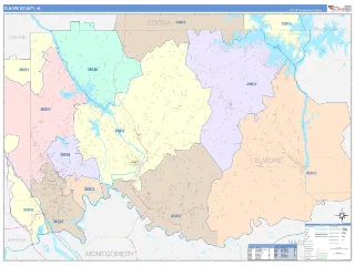 Elmore County, AL ColorCast style ZIP Code wall map