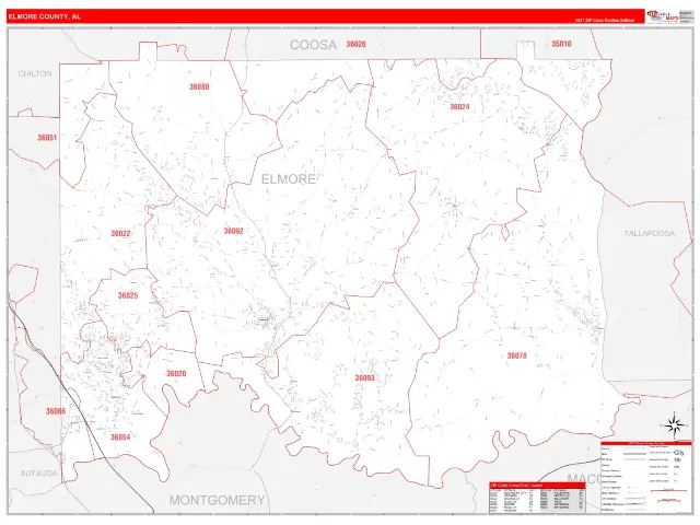 Elmore County, AL ZIP Code Wall Map, RedLine style