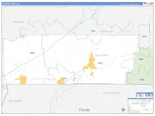 Escambia County, AL Business Reference style ZIP Code wall map