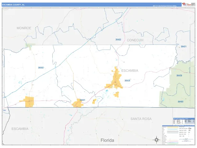 Escambia County, AL ZIP Code Wall Map, Business Reference style