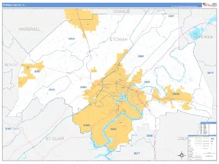 Etowah County, AL Business Reference style ZIP Code wall map