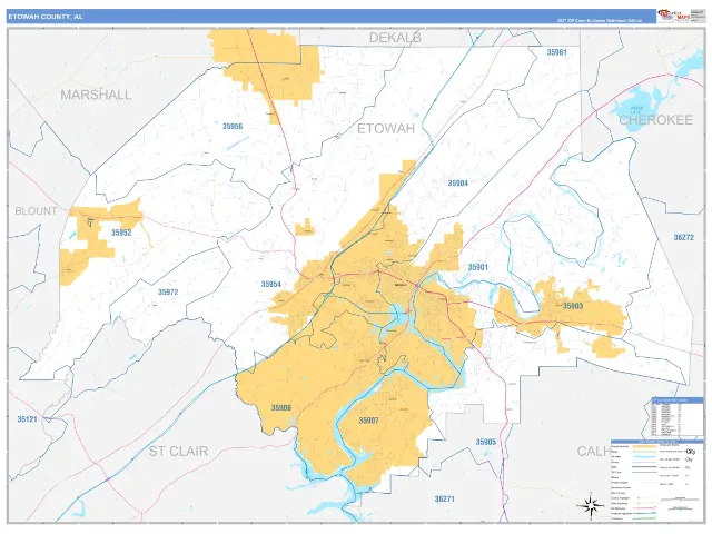 Etowah County, AL ZIP Code Wall Map, Business Reference style