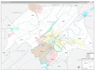 Etowah County, AL Classic style ZIP Code wall map