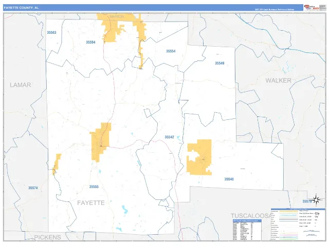 Fayette County, AL ZIP Code Wall Map, Business Reference style