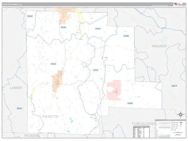 Fayette County, AL ZIP Code Wall Map, Classic style