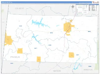 Franklin County, AL Business Reference style ZIP Code wall map