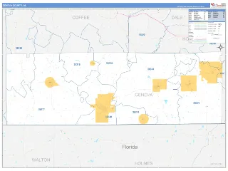 Geneva County, AL Business Reference style ZIP Code wall map