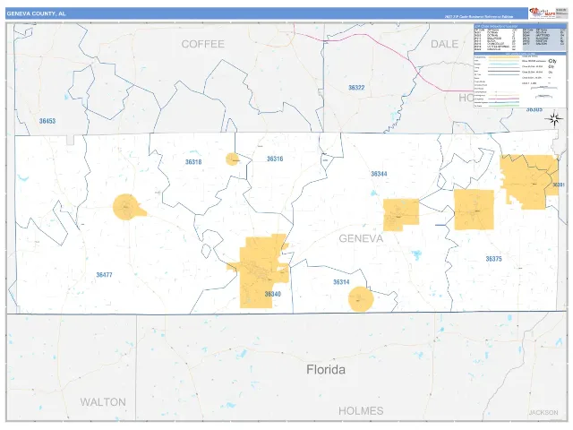 Geneva County, AL ZIP Code Wall Map, Business Reference style